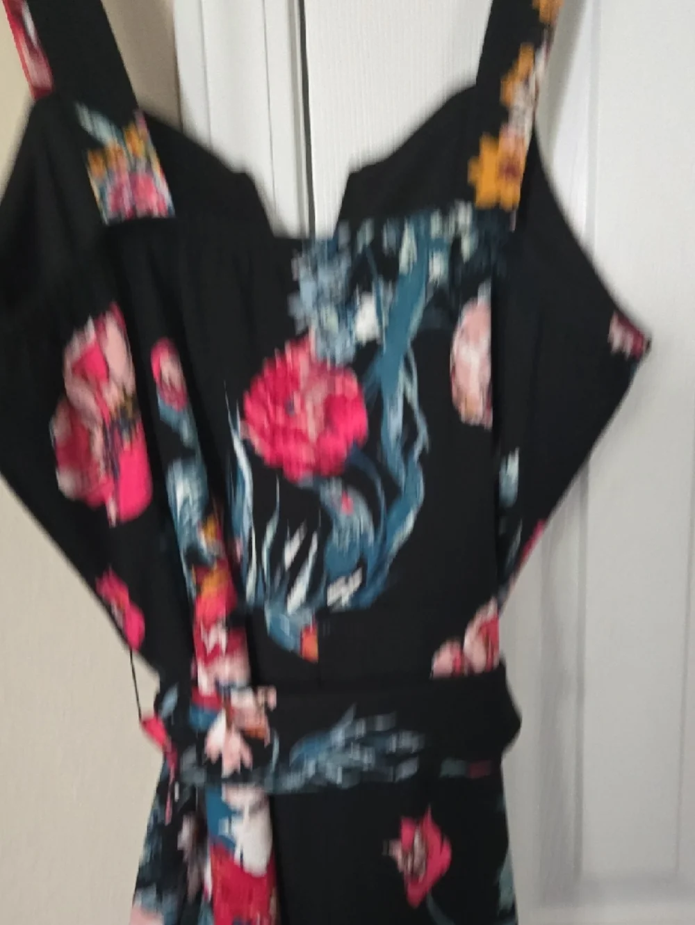 Xhilaration Black Floral Jumpsuit with Pink and Teal Accents - Picture 4 of 5